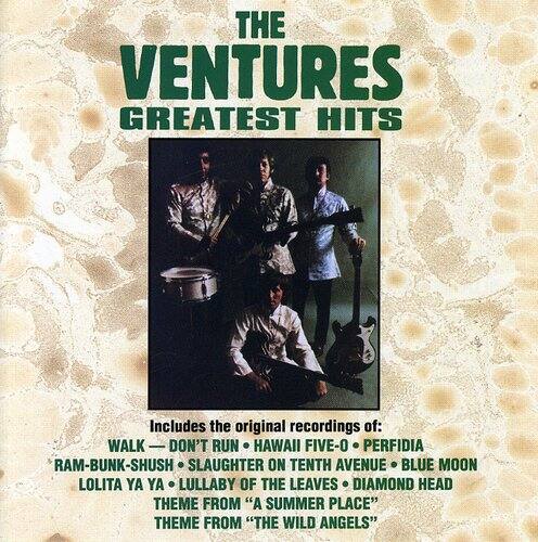 THE VENTURES  
GREATEST HITS  

Includes the original recordings of:  
WALK - DON'T RUN  
HAWAII FIVE-O  
PERFIDIA  
RAM-BUNK-SHUSH  
SLAUGHTER ON TENTH AVENUE  
BLUE MOON  
LOLITA YA YA  
LULLABY OF THE LEAVES  
DIAMOND HEAD  
THEME FROM "A SUMMER PLACE"  
THEME FROM "THE WILD ANGELS"