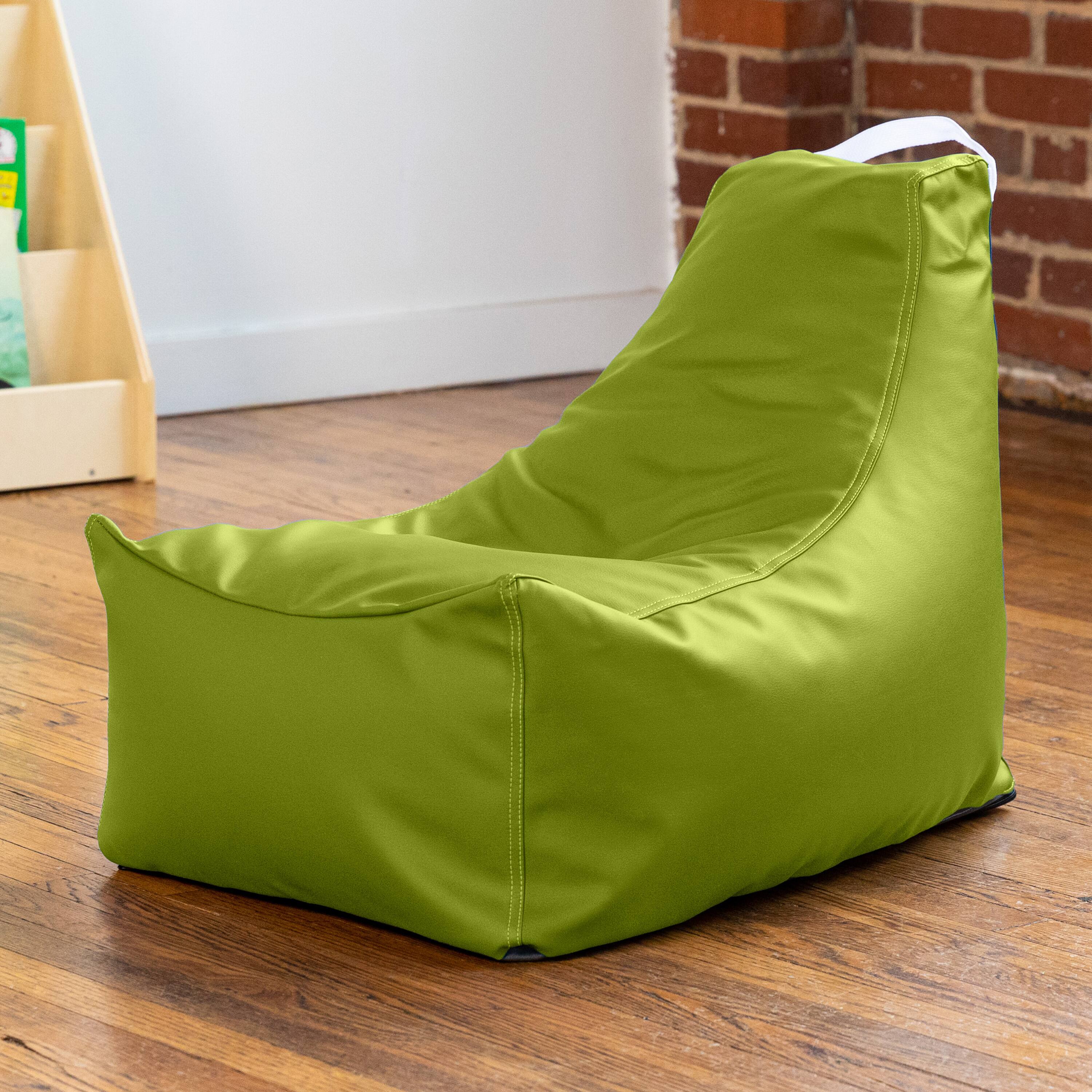 Left. Jaxx - Jaxx Pezzi Jr Kids Classroom Bean Bag Chair, Premium Vinyl, Green - Green.