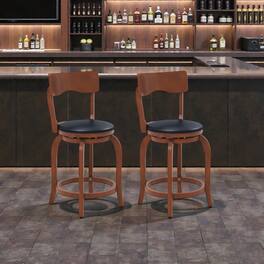 Hivvago - 2-Piece Swivel Bar Stools with Upholstered Seats and Rubber Wood Frame - 24 inches - Black & Brown