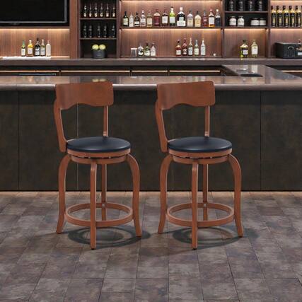 Front. Hivvago - 2-Piece Swivel Bar Stools with Upholstered Seats and Rubber Wood Frame - 24 inches - Black & Brown.