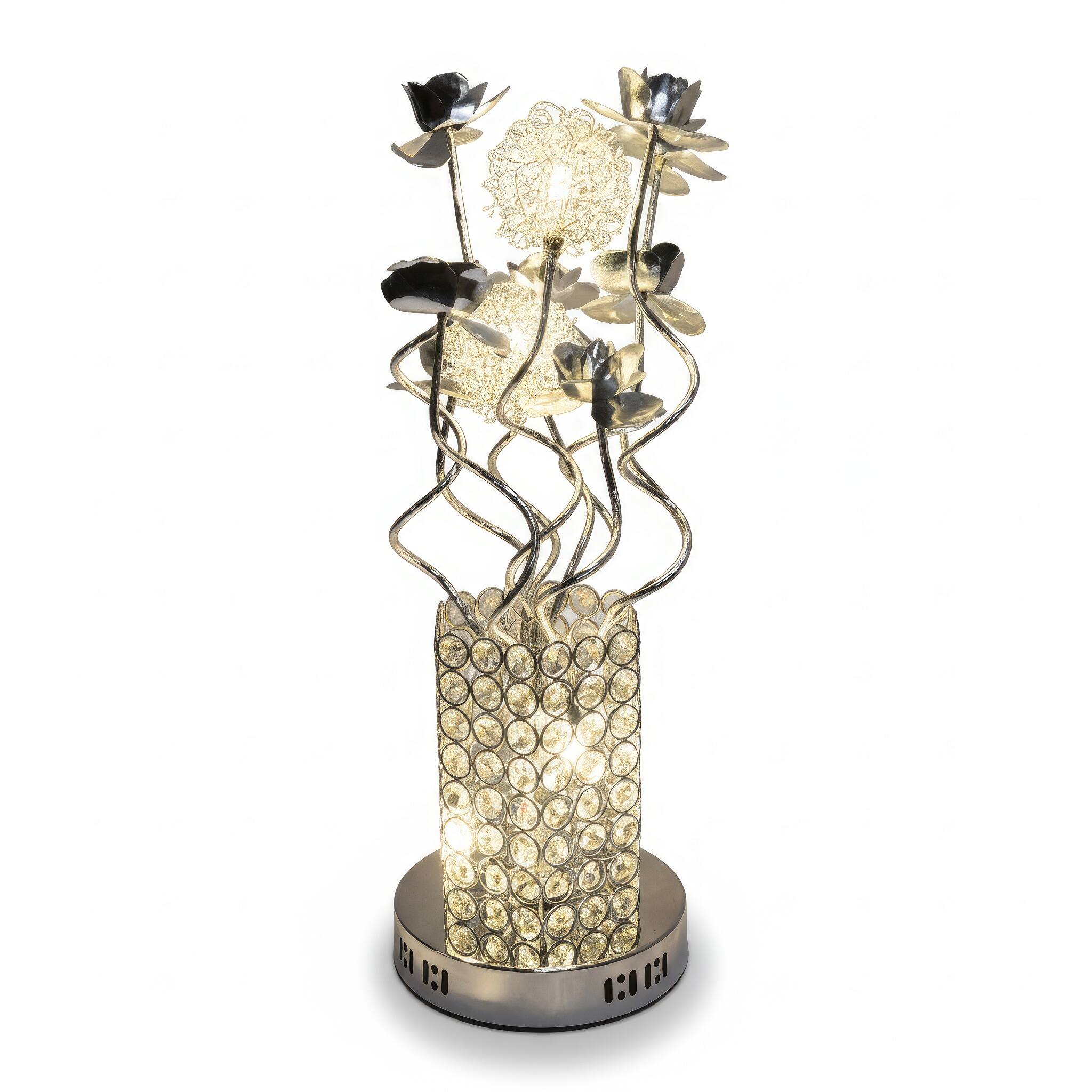 Angle. FC Design - 24"H Silver Textured Vase w/ Artistic Floral Stem Table Lamp.