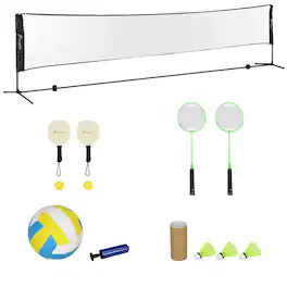 Soozier - Badminton Set, Height Adjustable for Pickleball, Volleyball, Badminton, Backyard, Beach - Black