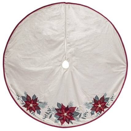 Front. Dyno - Dyno Ivory Poinsettia Tree Skirt 48 in. (Case of 4) - Multicolored.