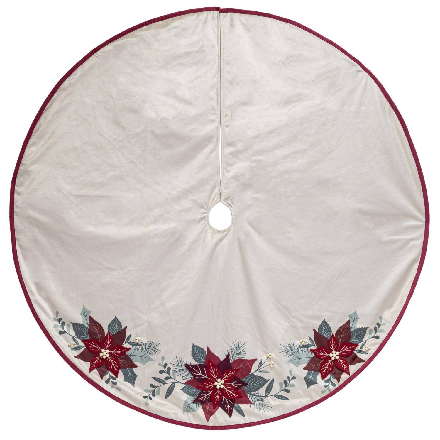 Dyno - Ivory Poinsettia Tree Skirt 48 in. (Case of 4) - Multicolored