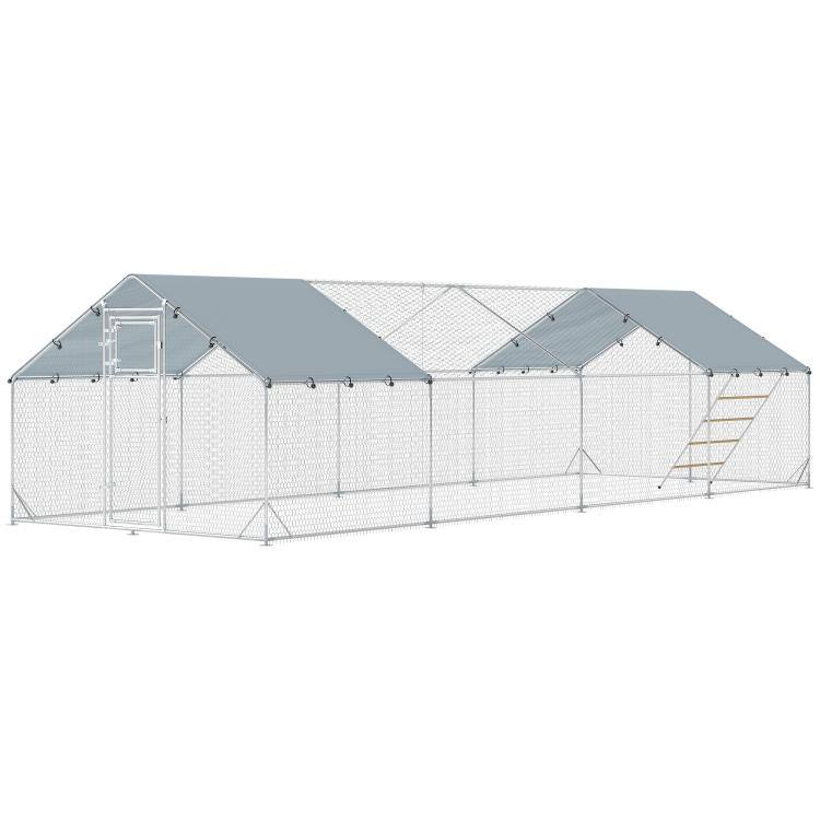 Alt View 10. PULUZ - Metal Chicken Coop, 26 feet x 10 feet x 6.4 feet Large Chicken Run with Feeding Door, Waterproof Cover, Hanging Feeder,.