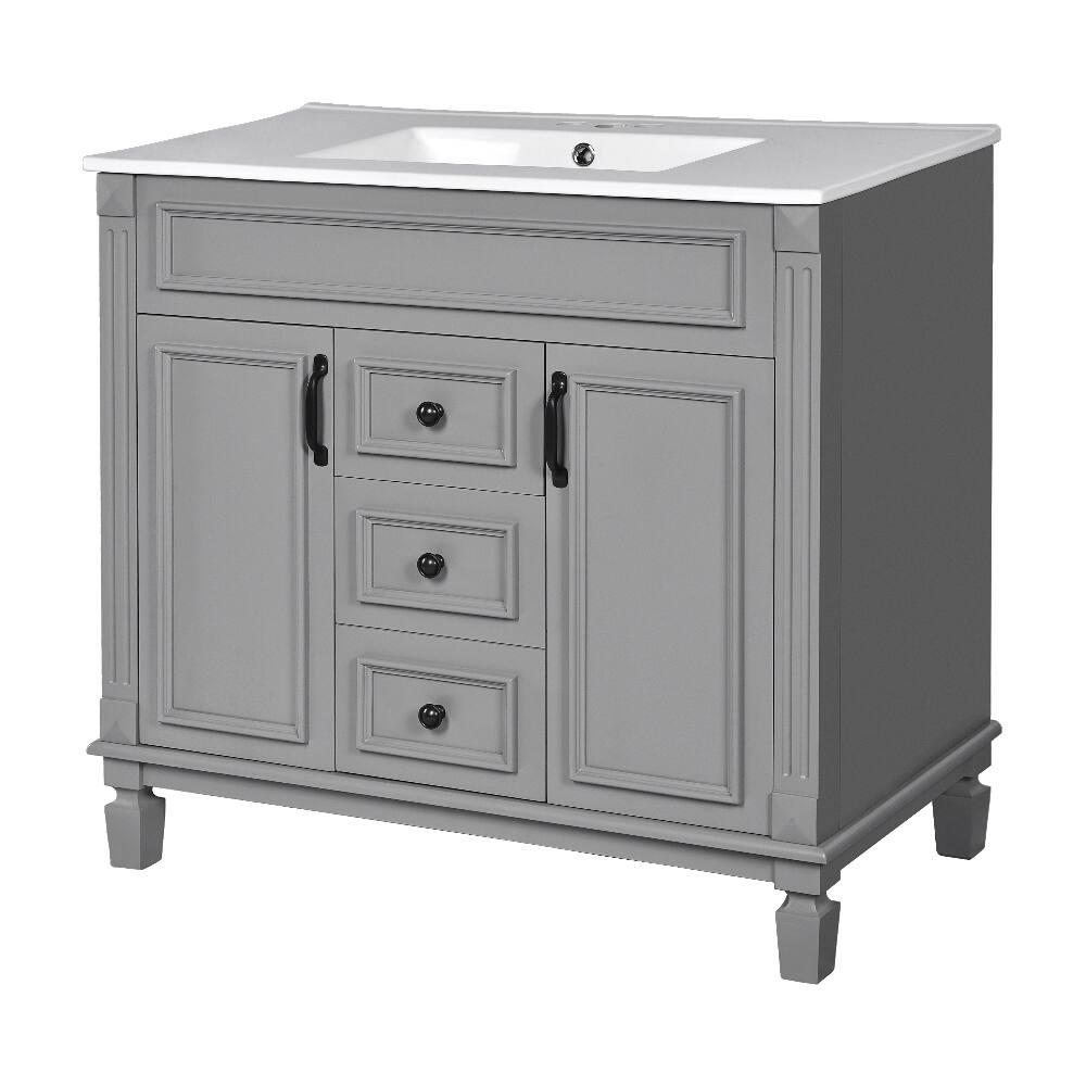 Alt View 9. Loheer - Loheer 36 inch bathroom vanity with sink Grey Modern Solid Wood - Grey.