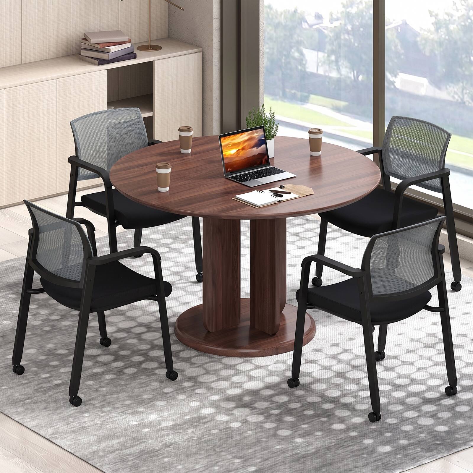 Costway Set of 4 Stackable Conference Room Chairs with Wheels Gray ...