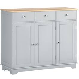 Homcom - Sideboard with Solid Wood Countertop, Modern Kitchen Storage Cabinet, Coffee Bar Cabinet with Drawers & Adjustable Shelf - Gray