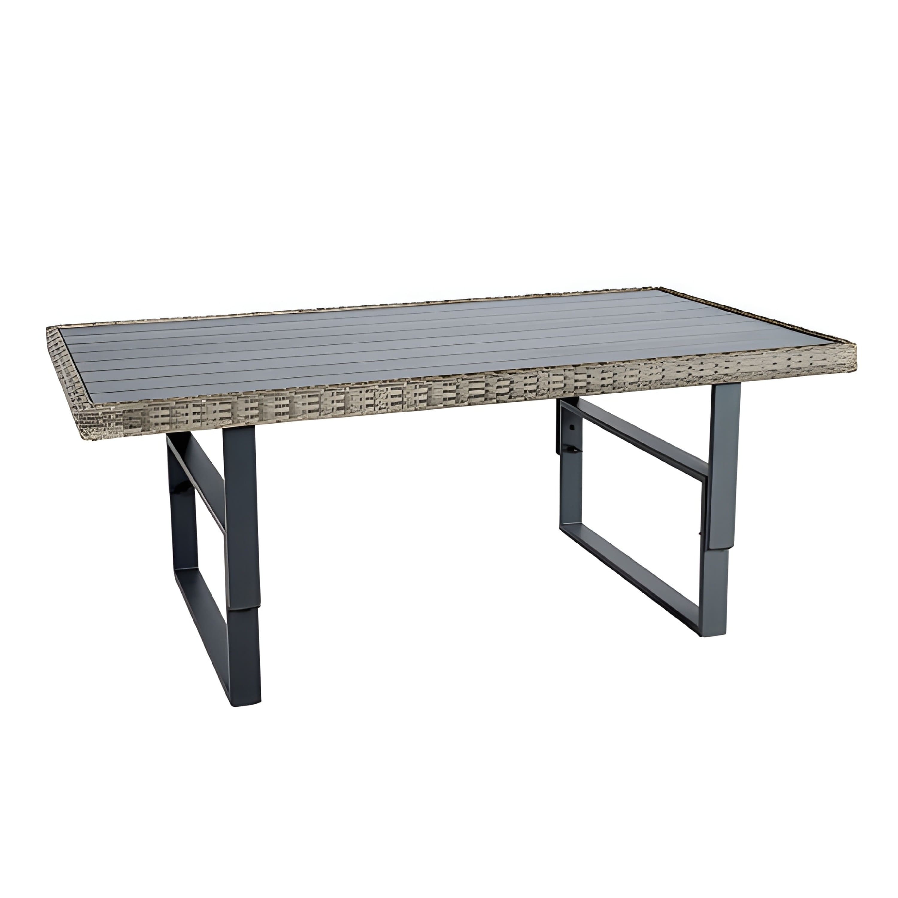 Manhattan Lane - Foca 63 Inch Outdoor Rectangular Dining Table, Adjustable Height, Wicker - Gray, Brown