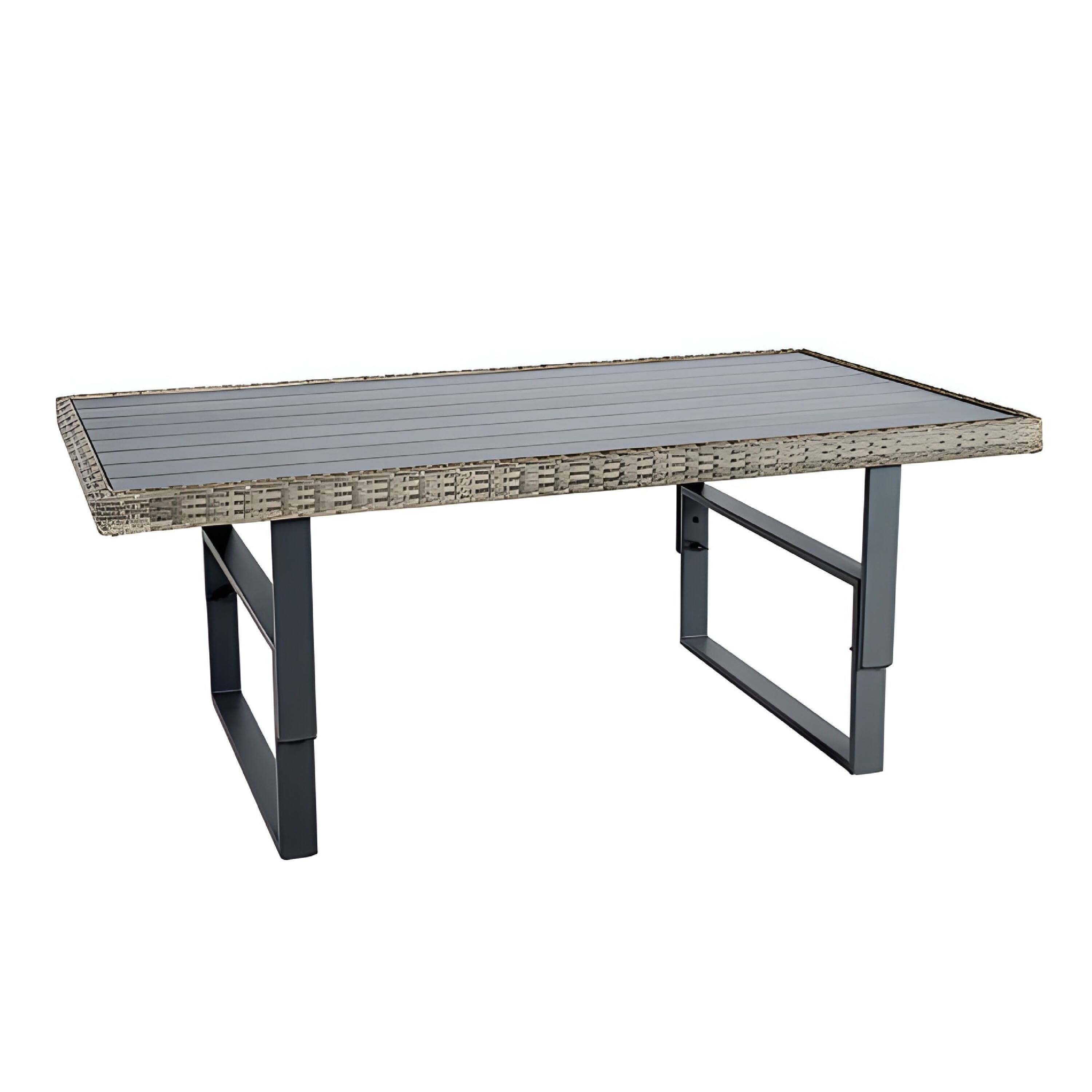 Front. Manhattan Lane - Foca 63 Inch Outdoor Rectangular Dining Table, Adjustable Height, Wicker - Gray, Brown.