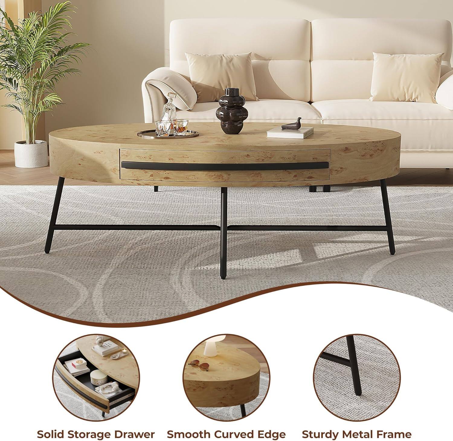 - Solid Storage Drawer
- Smooth Curved Edge
- Sturdy Metal Frame