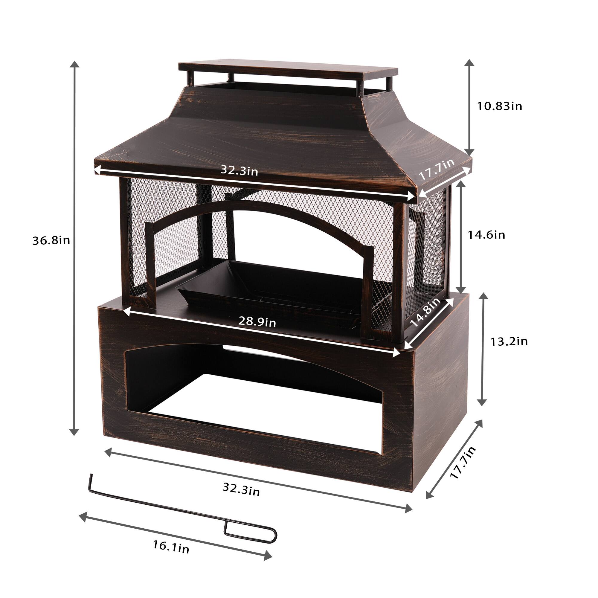 The image shows a wooden structure with a 10.83 inch height, a 32.3 inch width, and a 17.7 inch depth. The structure also has a 17.7 inch height, a 17 inch width, and a 16.1 inch depth. The measurements are displayed in inches.