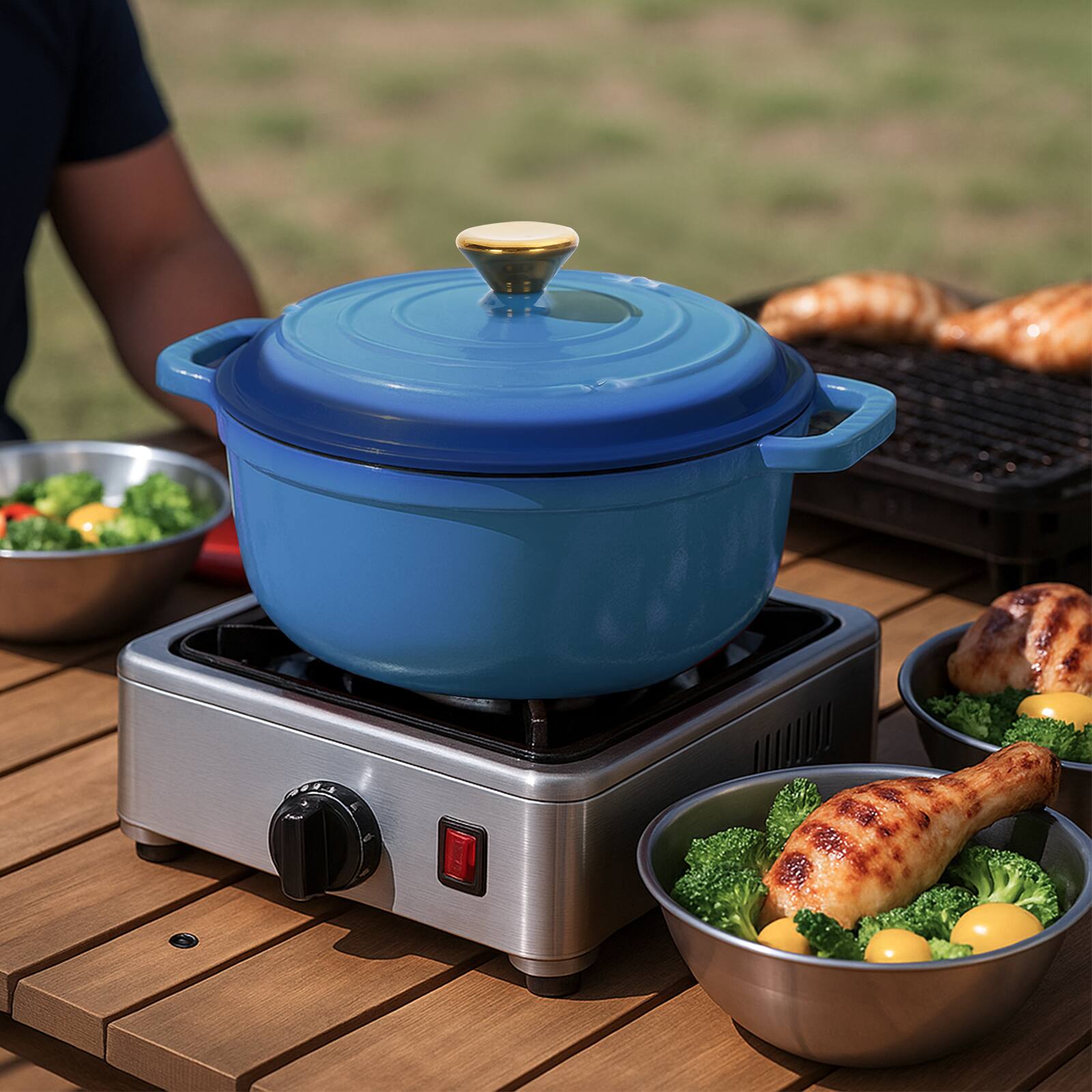 Alt View 9. Winado - 5QT Dutch Oven Enameled Cast Iron Bread Oven with Moisture-Lock Lid for Sourdough Baking & Cooking, Oven & Stovetop Safe - Lake Blue.