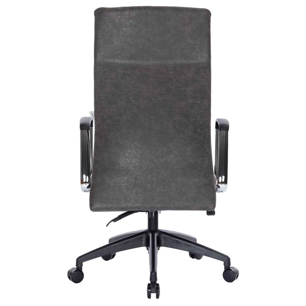 Alt View 4. LeisureMod - Hilton High-Back Adjustable Office Desk Chair Upholstered in Leather with Steel Frame, Swivel, and Ergonomic Support - Charcoal.