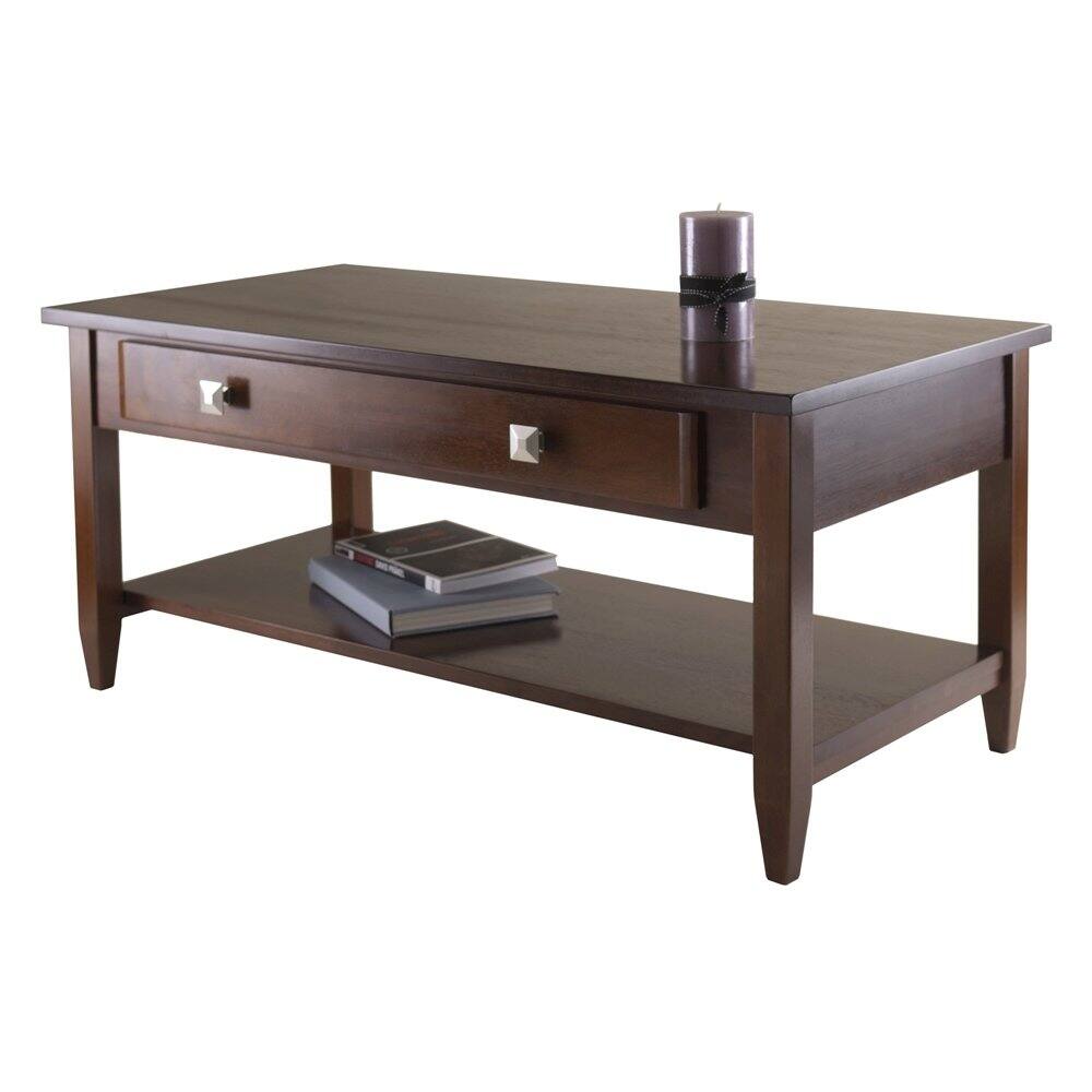 Angle. FurniFact - Antique Walnut Coffee Table – Classic Living Room Table with Tapered Legs - Walnut.