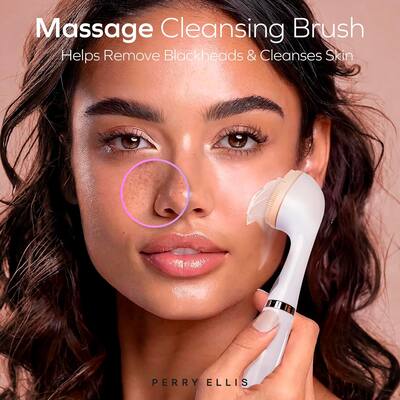 Perry Ellis 3 in 1 Beauty Brush with Silicone Face Massager, Cleansing Makeup Brush, Metallic Eye Massaging Plate, Water Resistant White PL102 - Best Buy Perry Ellis 3 in 1 Beauty Brush with Silicone Face Massager, Cleansing Makeup Brush, Metallic Eye Massaging Plate, Water Resistant White PL102 - Best Buy