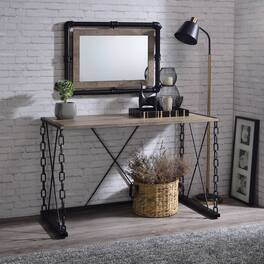 GOODSILO - Rustic Console Table with Oak Finish Top and Antique Black Metal Legs for Entryway or Living Room Decor - Black+Oak