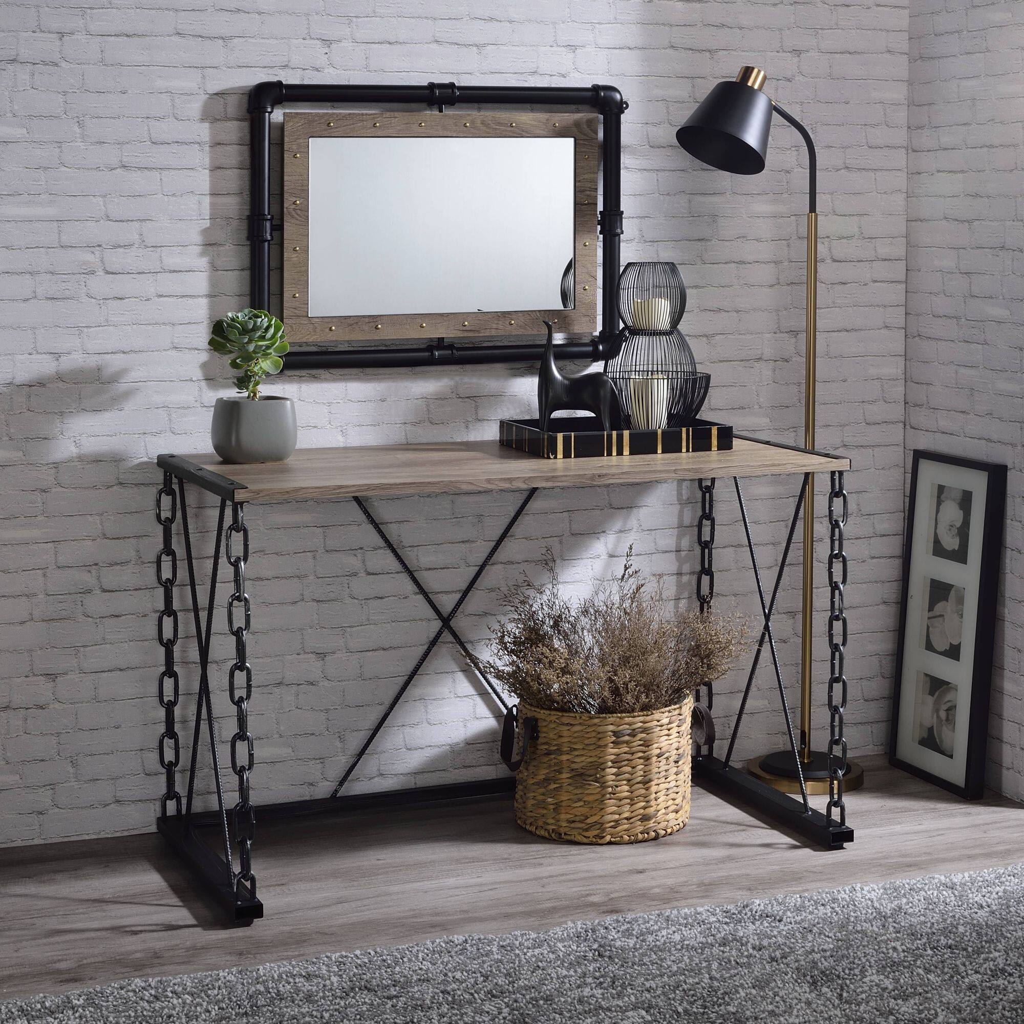 Front. GOODSILO - Rustic Console Table with Oak Finish Top and Antique Black Metal Legs for Entryway or Living Room Decor - Black+Oak.