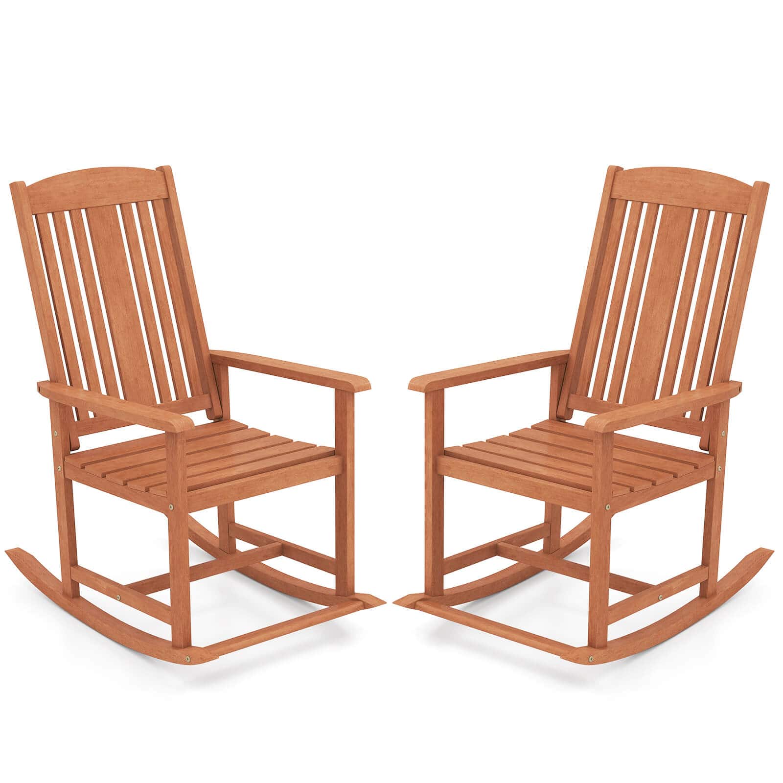 Costway - 2 PCS Outdoor Rocking Chair with Slatted Seat Wide Armrests and Footrest for Patio - Natural