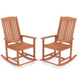 Costway - 2 PCS Outdoor Rocking Chair with Slatted Seat Wide Armrests and Footrest for Patio - Natural