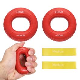 Unique Bargains - Silicone Ring Grip Strength Trainer with Finger Extension Band Forearm Trainer Kit 40-50LB & 4pcs - For Climbing Workout - Red