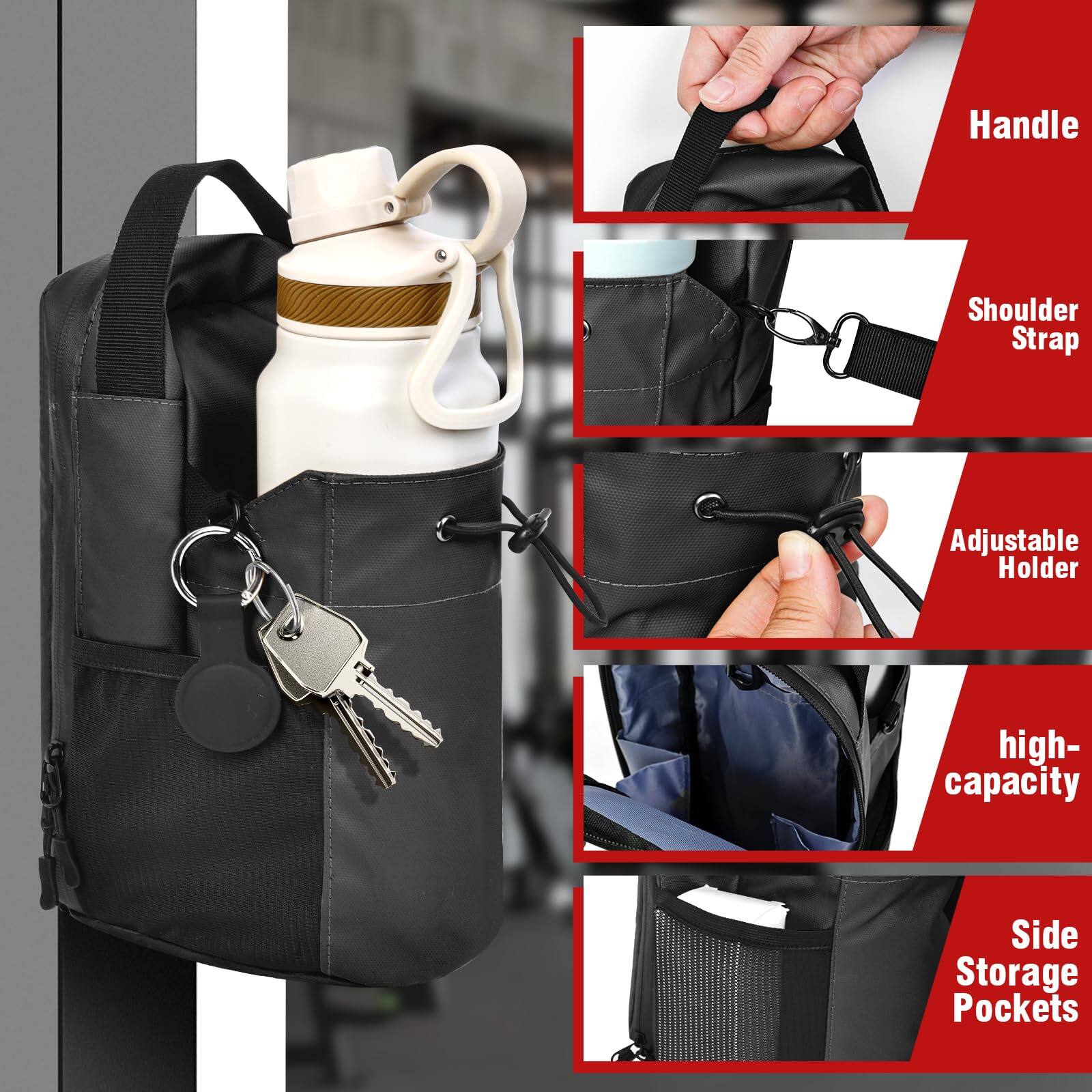 - Handle
- Shoulder Strap
- Adjustable Holder
- High-capacity
- Side Storage Pockets