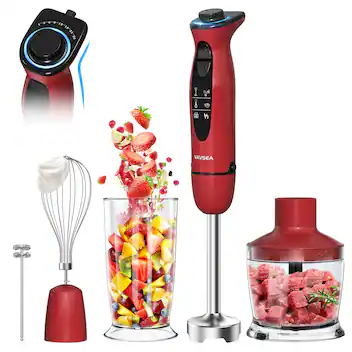 Front. VAVSEA - 5-in-1 Immersion Hand Blender with 1100W Motor and 24-Speed Control - Red.