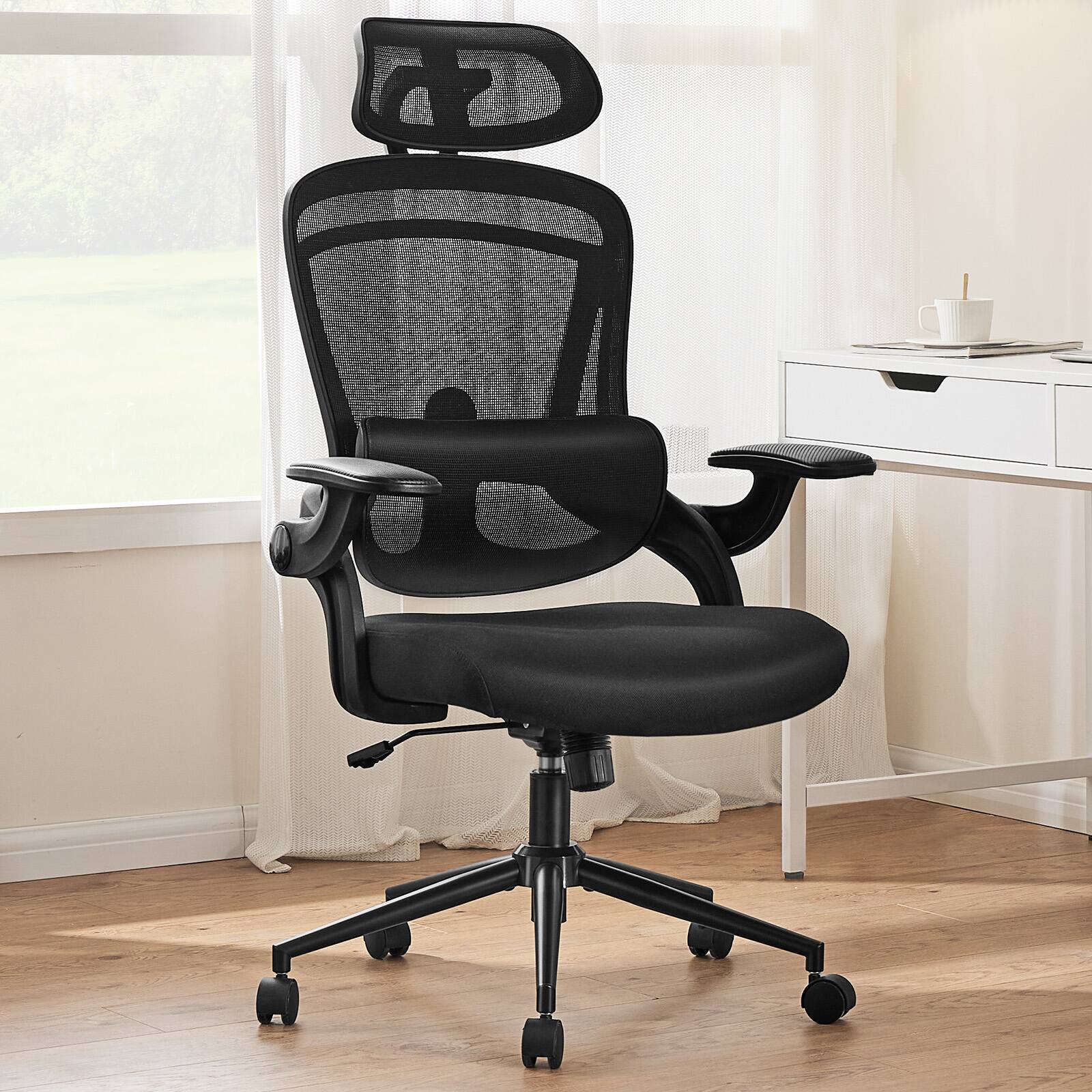 Angle. Sweet - Ergonomic Desk Chair Office Chair with Lumbar Support Flip-up Armrests, Mesh Swivel High Back Desk Chairs, Black - Black.