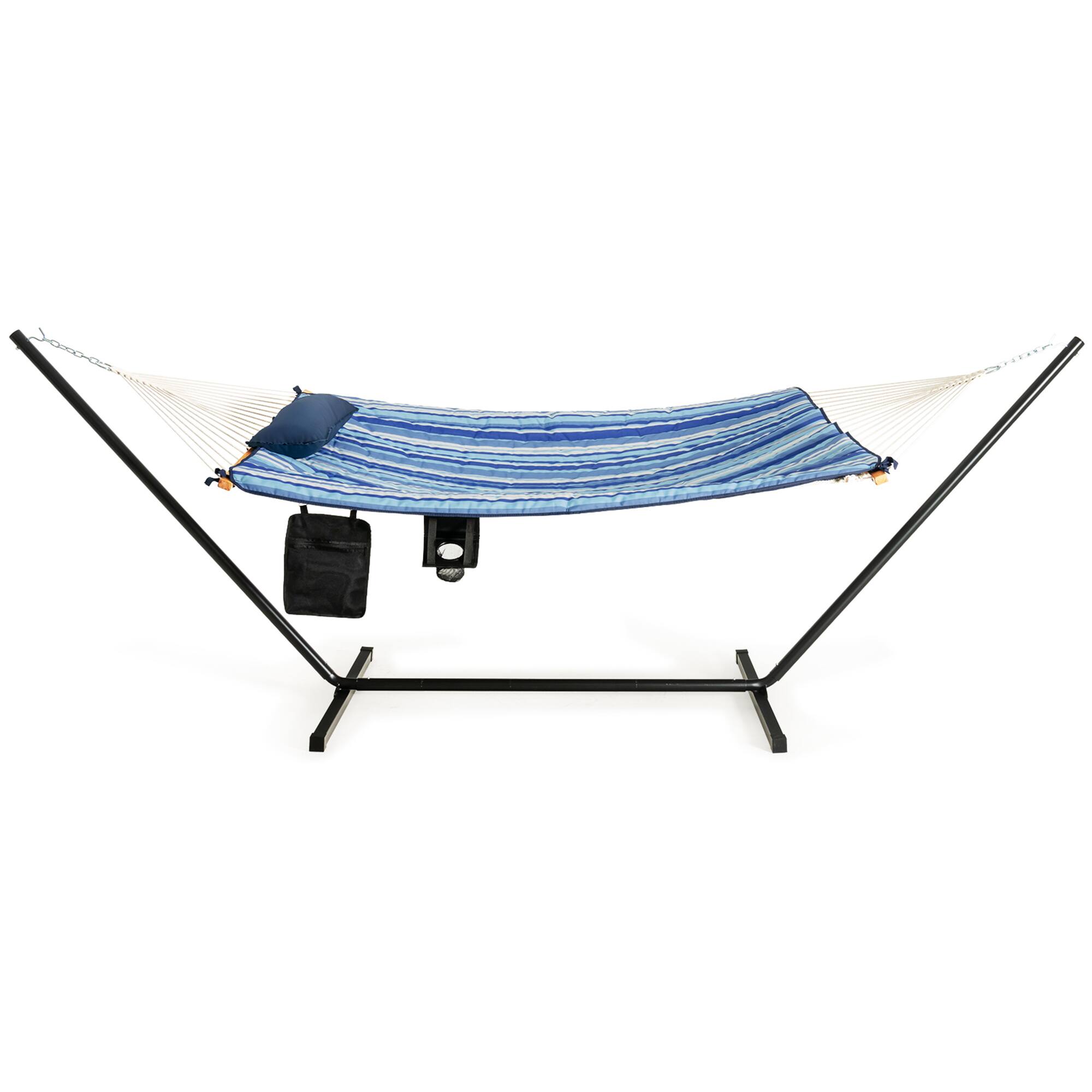 Alt View 7. Gymax - Gymax Swing Hammock Chair Set Hanging Bed w/ Heavy-Duty Steel Stand Cup Holder - Black.