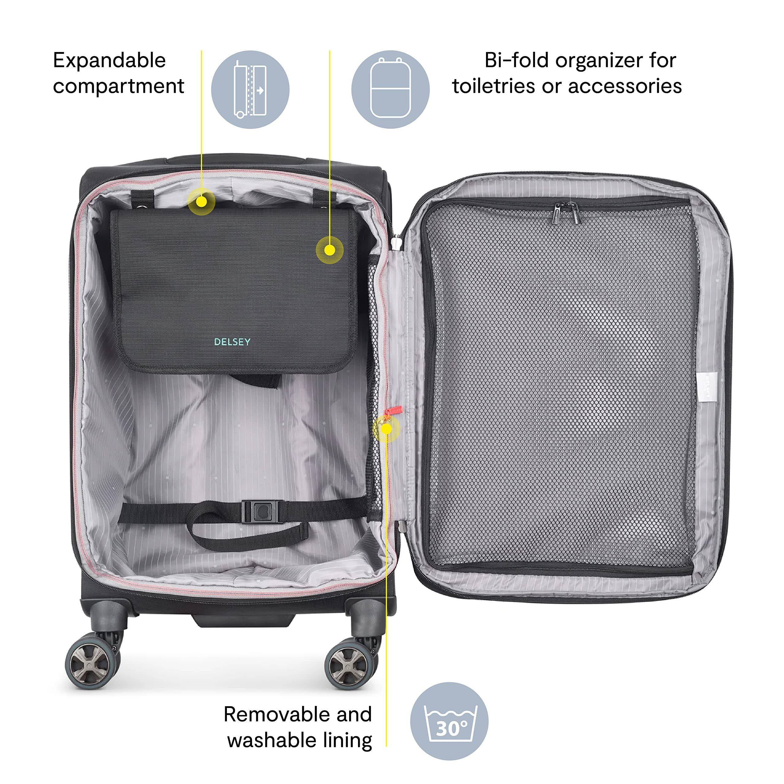 Expandable compartment  
Bi-fold organizer for toiletries or accessories  
DELSEY  
Removable and washable lining  
30°