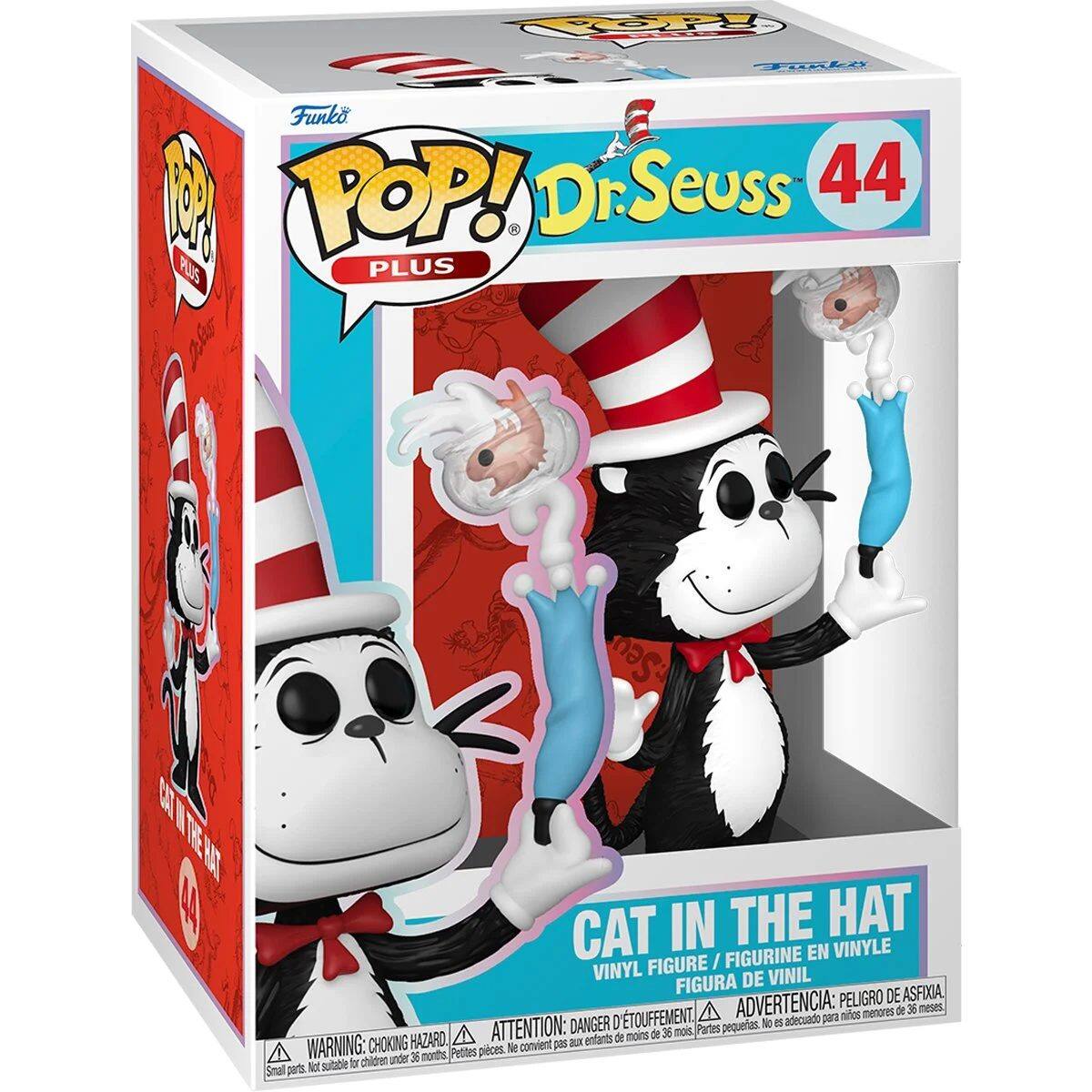 Top Fraki Funko  
TOP! Dr. Dr. Seuss 44  
PLUS  
A Seu CR TE NAT CAT IN THE HAT FIGURINE EN VINYLE FIGURE / VINYL DE VINIL FIGURA DE ASFIXIA  
ADVERTENCIA: PELIGRO 36 meses mifles menores de ATTENTION: DANGER D'TOUFFEMENT  
Partes pequetas. No a5 adecuado para de mons de 36 mois. WARNING: CHOKING HAZARD convient gis x entants Protes pieces.  
children under 36 months Mo sutable b Smal parts