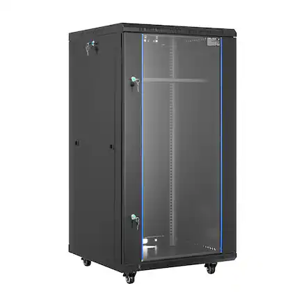 Front. VEVOR - 22U Network Cabinet Wall Mount, 23.6 in Depth, 300 lbs Max Load Capacity Server Cabinet Rack Enclosure - Black.