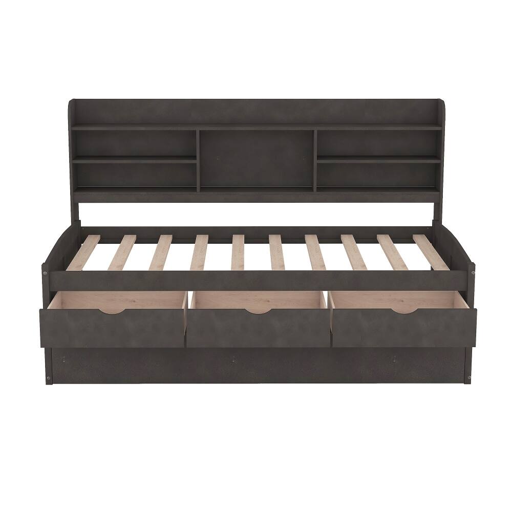 Alt View 4. Loheer - Loheer Twin Captain Bed with Trundle and Storage Drawers Antique Brown - Antique Brown.