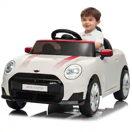 GARVEE - 12V Licensed BMW MINI Ride On Car for Kids with 4.0 G Remote Control, LED Lights & Music, 3 Speeds - White