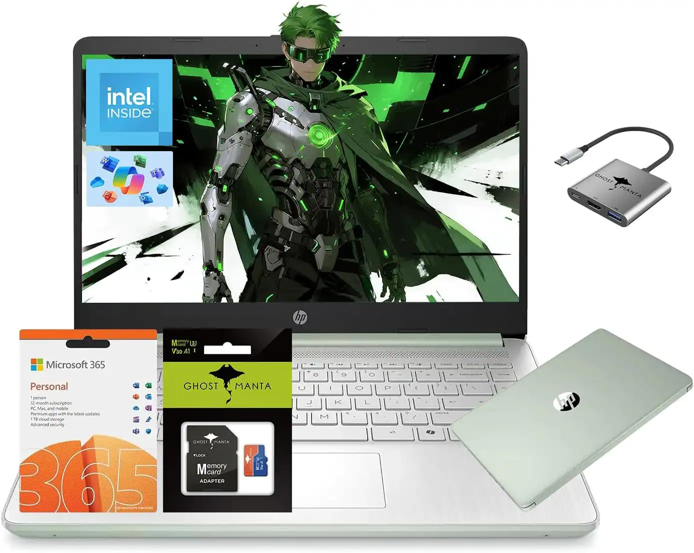 HP - 14" Laptop 1-Year Office 365 Quad-Core 16GB RAM 256GB Storage (128GB UFS+128GB SD Card) W/ 3-IN-1 Hub Wi-Fi 6 - Willow Green