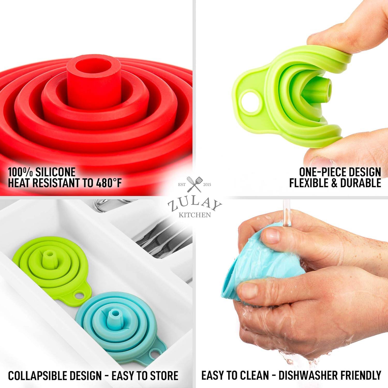 100% SILICONE  
HEAT RESISTANT TO 480°F  

ONE-PIECE DESIGN  
FLEXIBLE & DURABLE  

COLLAPSIBLE DESIGN - EASY TO STORE  

EASY TO CLEAN - DISHWASHER FRIENDLY