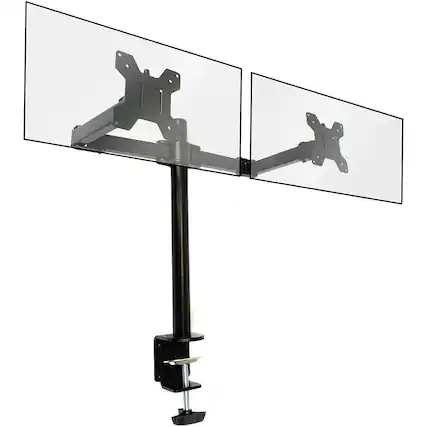 Front. Cables Direct Online - Dual Desk TV & Monitor Stand Mount for 13–27 Inch Screens, Tilt Swivel Rotate, VESA 75–100mm, 33 lb Capacity - Black.