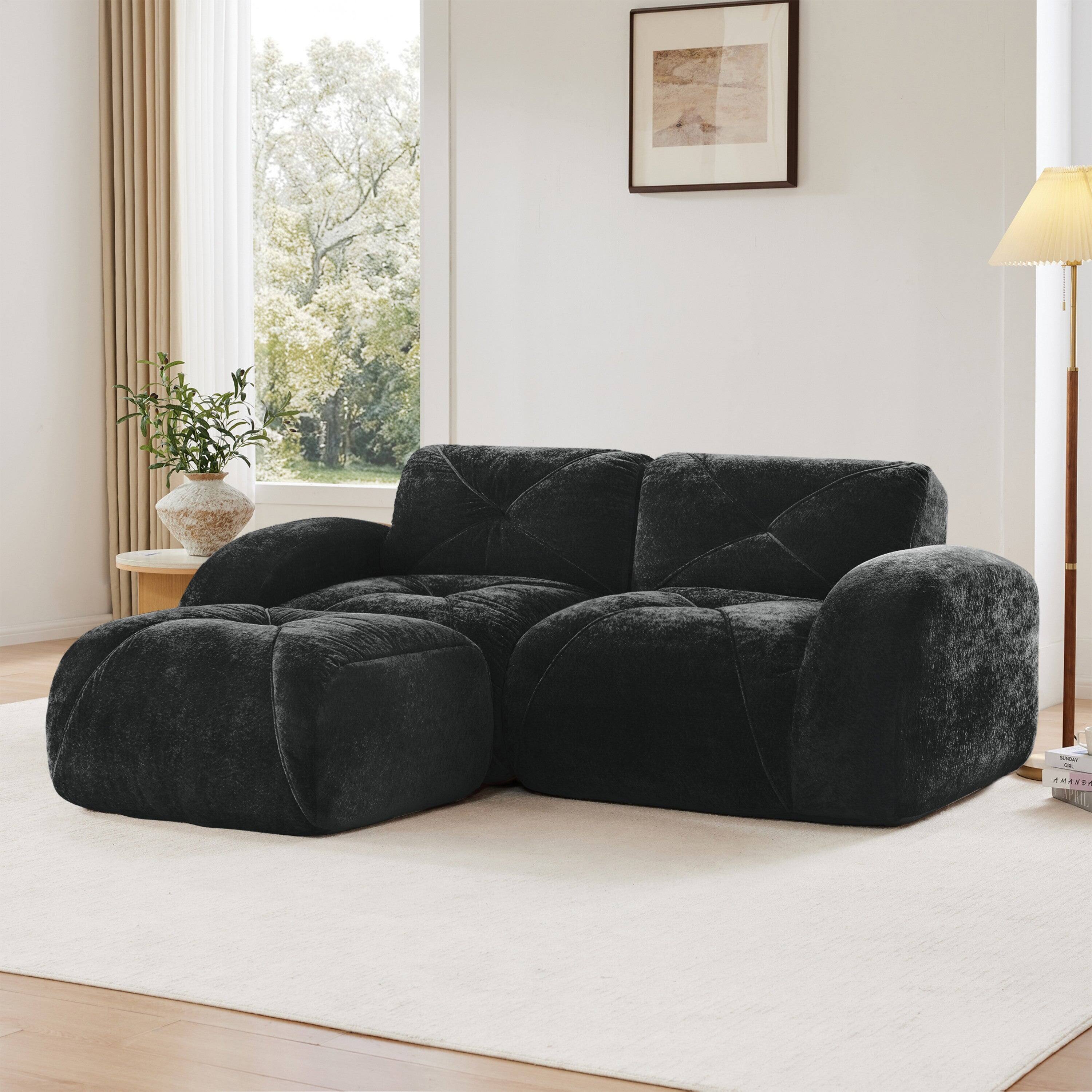 Alt View 2. Boyel Living - L Shaped Boneless Sofa with Ottoman Soft Velvet Tufted No Assembly Bedroom Lounge Black - Black.
