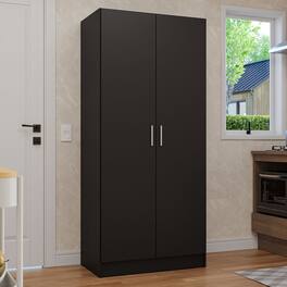 Madesa - Kitchen Pentry Storage Cabinet with 2 Doors, Ample Shelf and Hanging Space 31 Inch - Black - Black