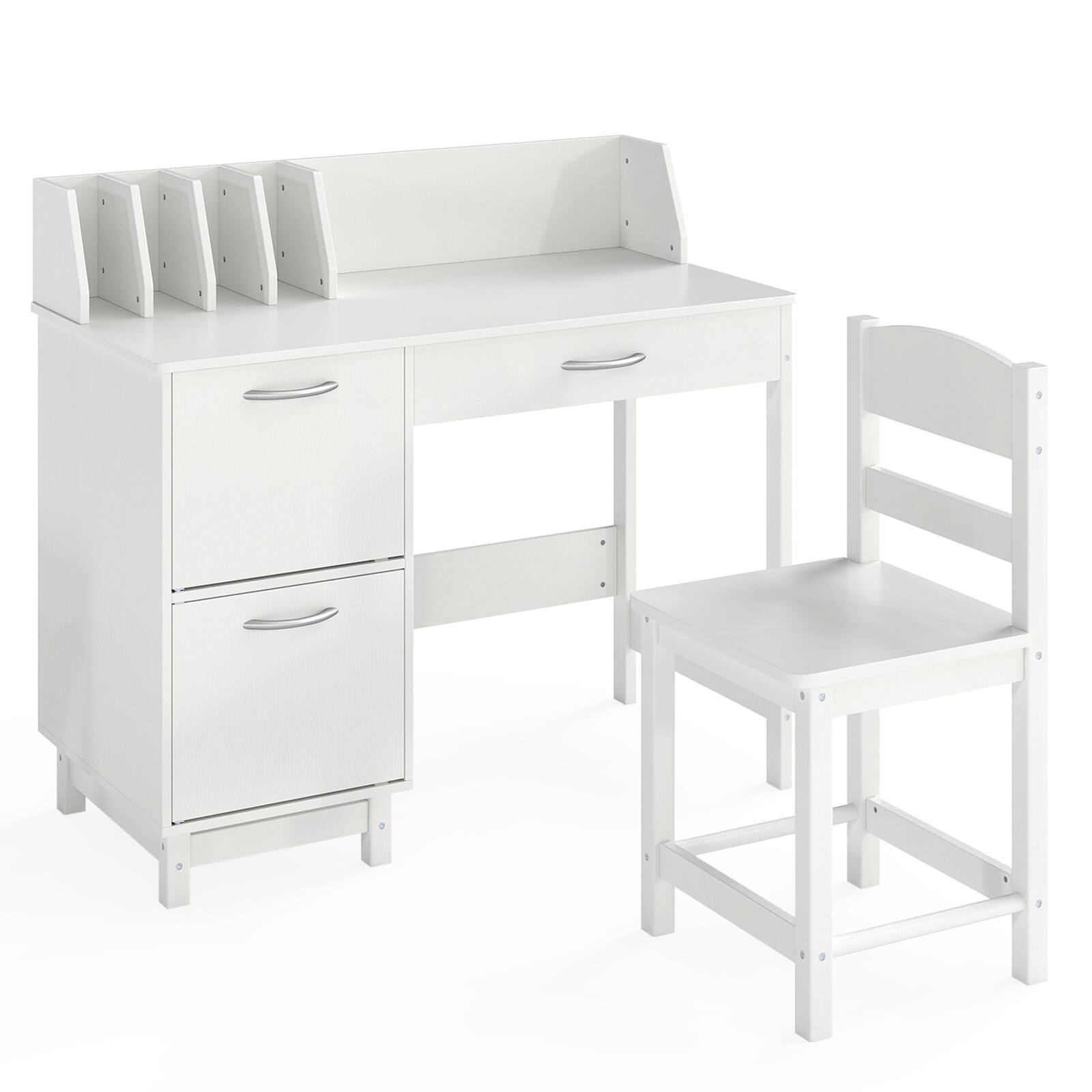 Alt View 8. Gymax - Gymax Kids Study Desk & Chair Set w/Chair 2 Storage Cabinets Drawer 4 Book Sorters - White.