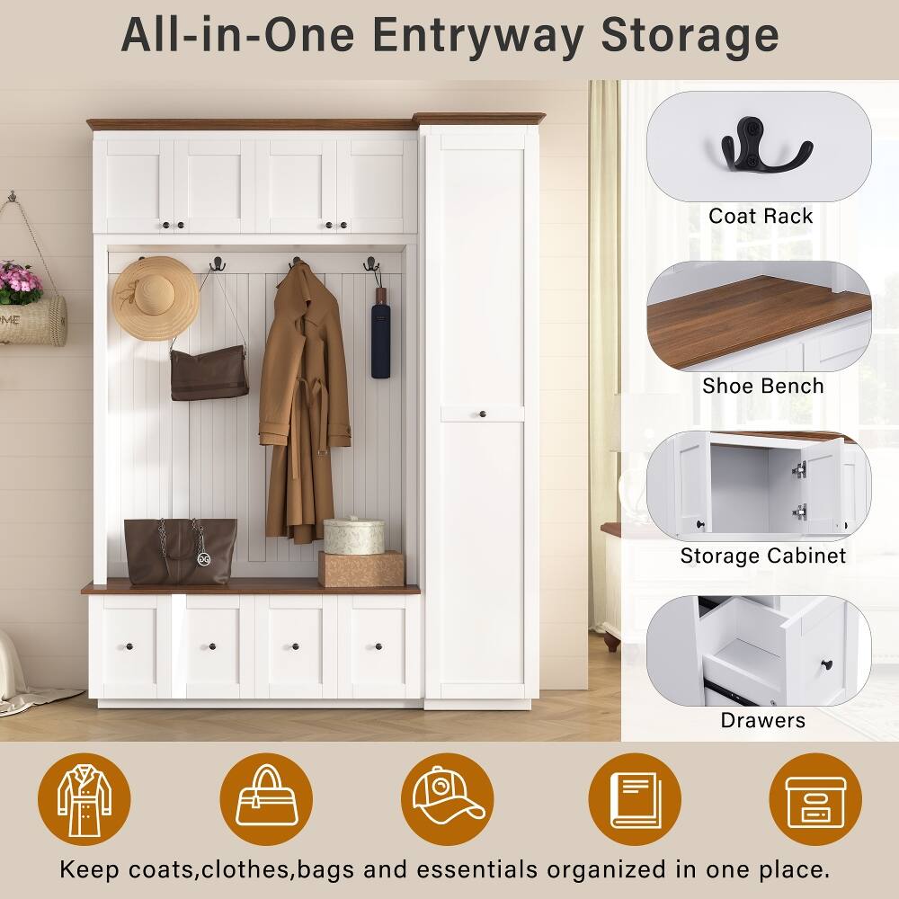 All-in-One Entryway Storage

Coat Rack
Shoe Bench
Storage Cabinet
Drawers

Keep coats, clothes, bags and essentials organized in one place.