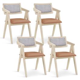 Costway - Modern Accent Chairs Set of 4 with Leathaire Seat Cushions & Backrests - Beige,Fawn,Gray
