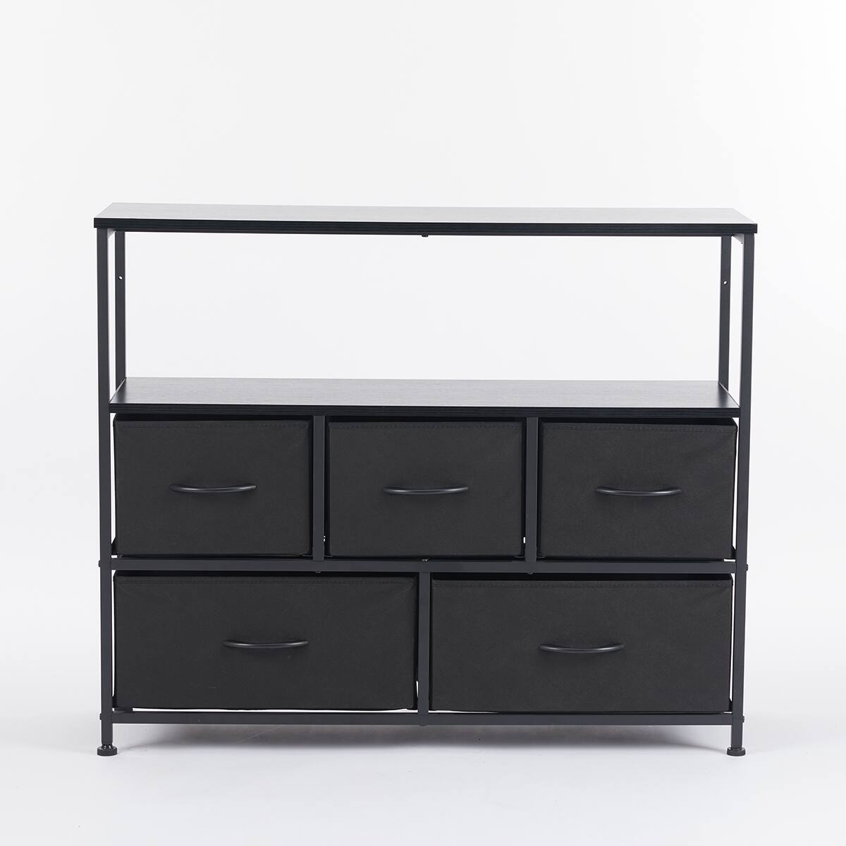 Alt View 1. Bestier - 5 Drawer 38 in.W Fabric Storage Tower Dresser Wooden Top Without mirror for Living Room, Closet, Entryway, Nursery - Black.