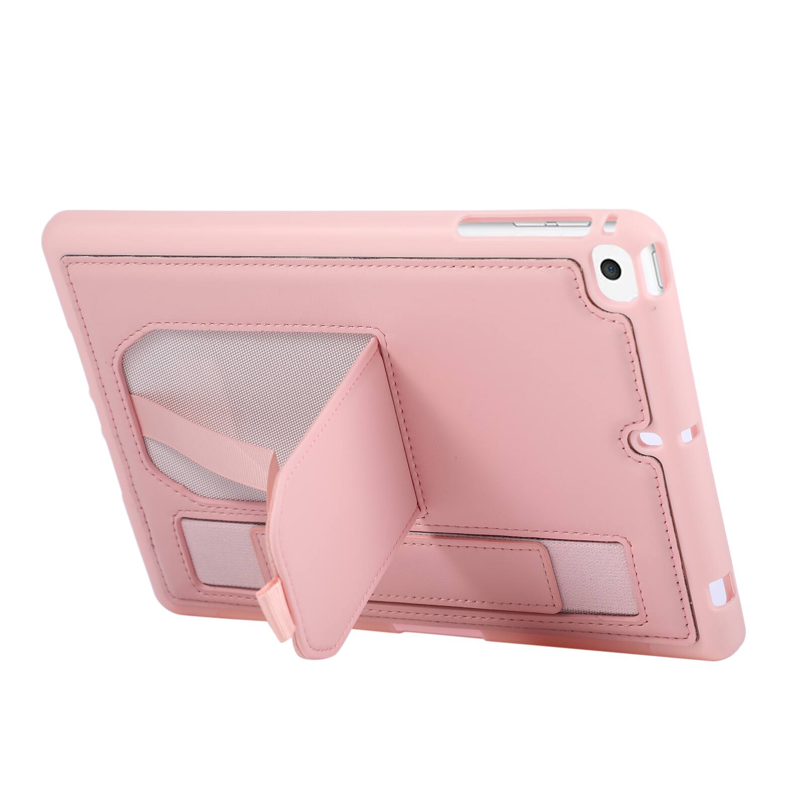 Alt View 2. Dteck - Shockproof Case for Apple iPad mini (5th Generation) 2019 with Hand Strap and Kickstand, PU Leather TPU Protective Cover - Pink.