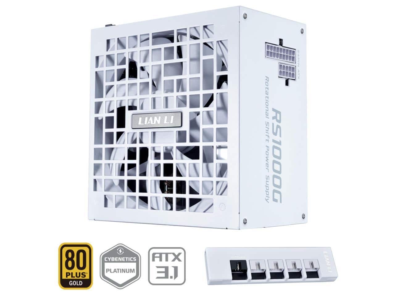Lian Li - RS 1000W Modular PSU (USB Fan Hub, 90° Inlet, 80+ Gold, 10Y Warranty - White