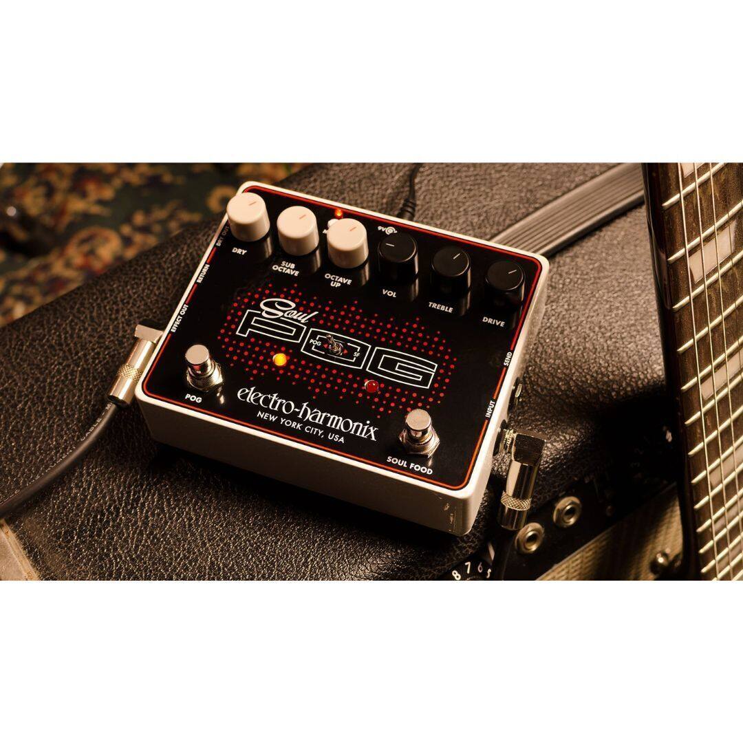 SOUL FOOD DRIVE  
electro-harmonix  
NEW YORK CITY, USA  

INPUT  
VOL  
TREBLE  
DRIVE  
OCTAVE UP  
OCTAVE  
SUB  
DRY  
POG