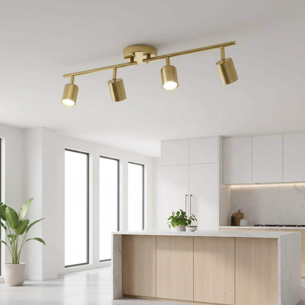 Angle. Dazzed Corner - 4-Light Track Lightings Fixtures Ceiling with Foldable Arms - Gold.