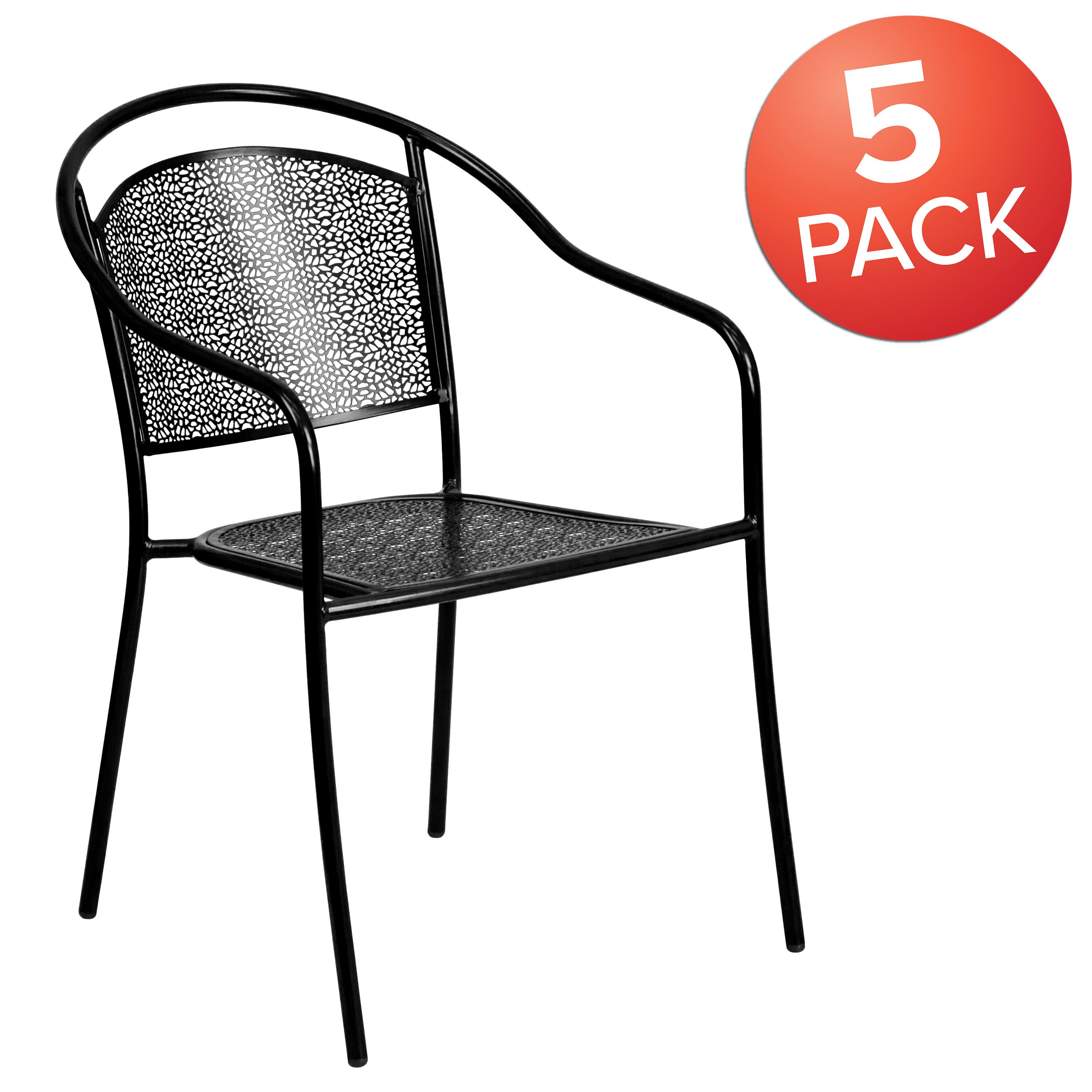 Alt View 1. Emma + Oliver - Commercial Grade 5 Pack Indoor-Outdoor Steel Patio Arm Chair with Round Back - Black.