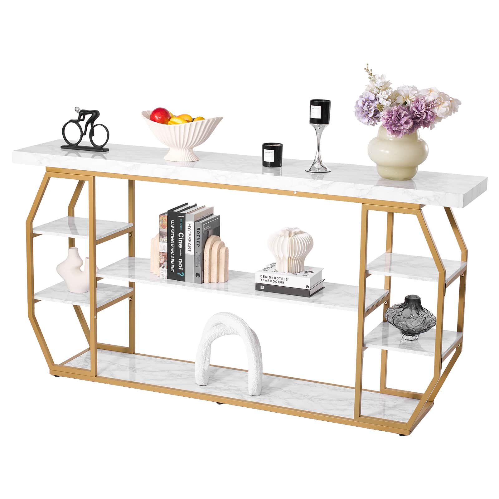 VEVOR - Marble Console Table, 3 Tiers Modern Console Table for Open Storage, Golden Geometric Table - Gold