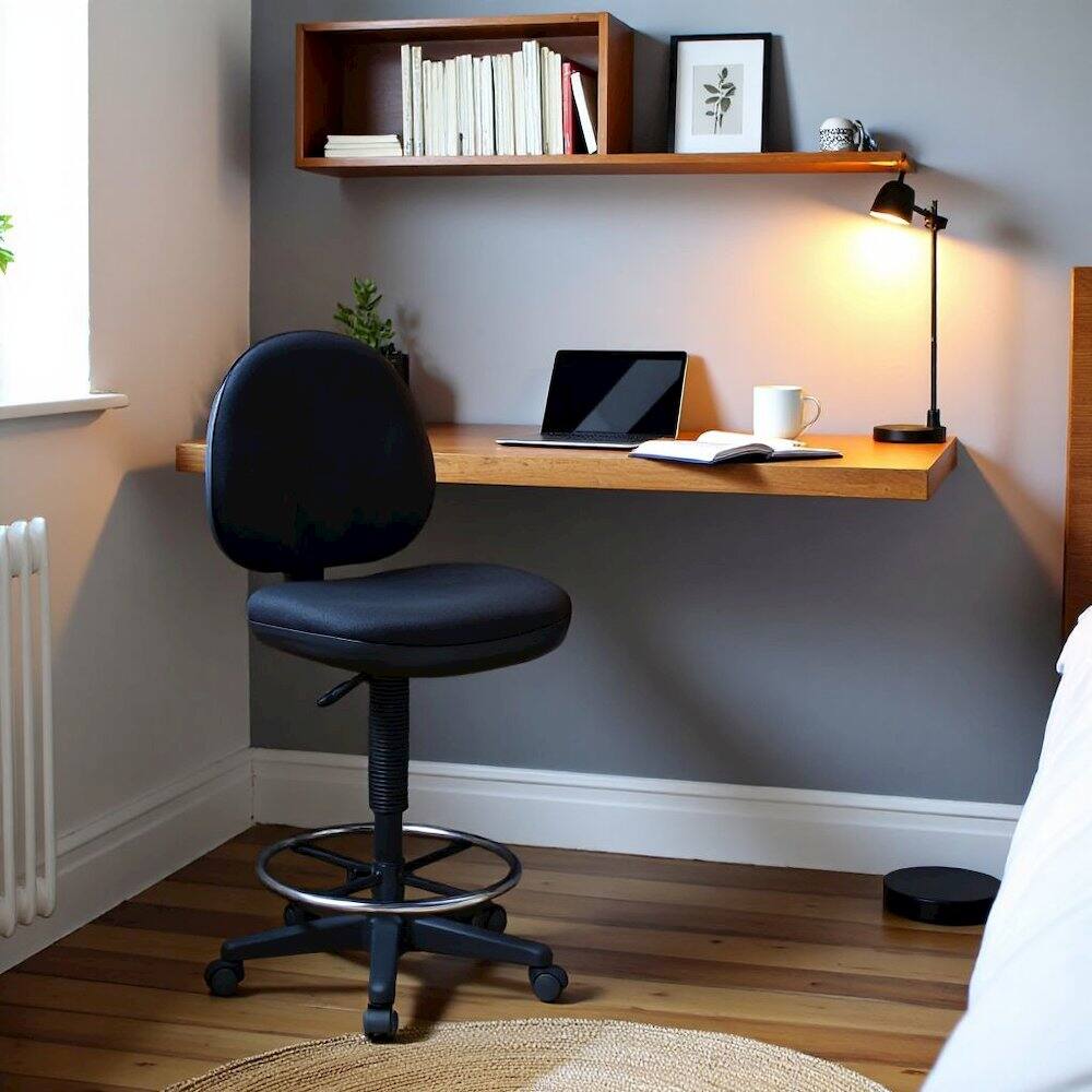 Back. FurniFact - Tall Black Drafting Chair – High Office Chair With Sculptured Support - Black.